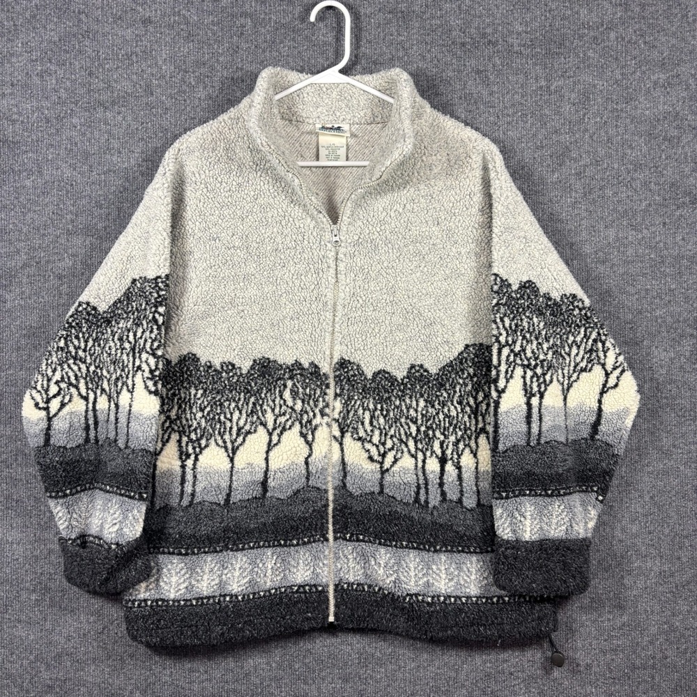VTG 90s Northern Reflections Fleece Jacket Womens L Nature Forest Trees Full Zip